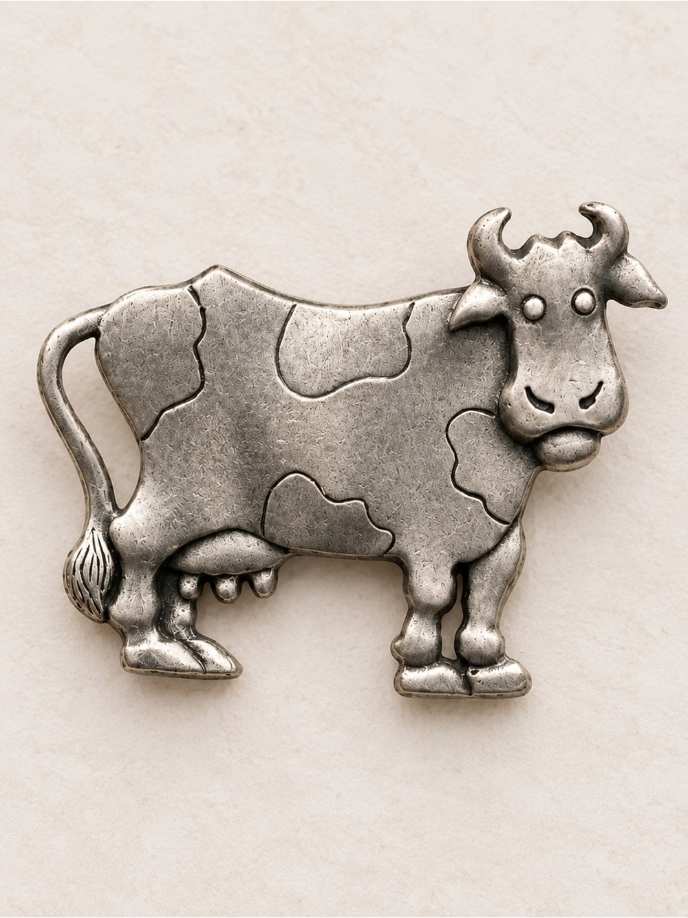 JJ Jonette Pewter Cow Brooch Pin Vintage Farm Dairy Animal 2" Signed